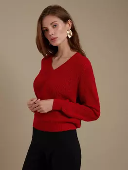 Джемпер ажурной вязки с V-вырезом