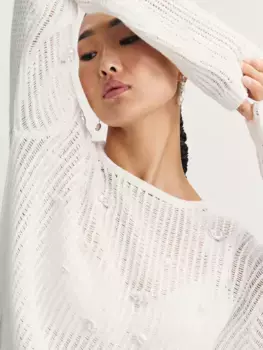 Джемпер из хлопка с искусственным жемчугом