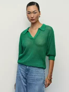 Джемпер-поло из ажурной вязки