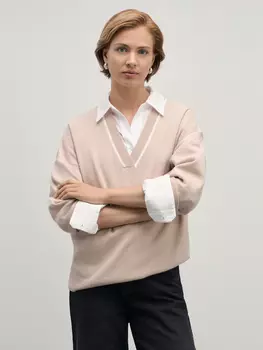 Джемпер с V-образным вырезом и контрастным кантом