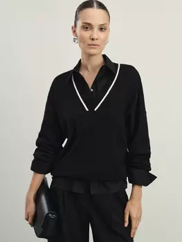 Джемпер с V-образным вырезом и контрастным кантом