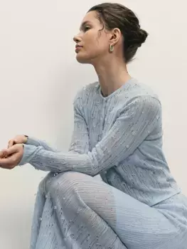 Кардиган ажурной вязки с бусинами
