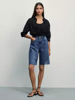 Джинсовые шорты-бермуды с разрывами