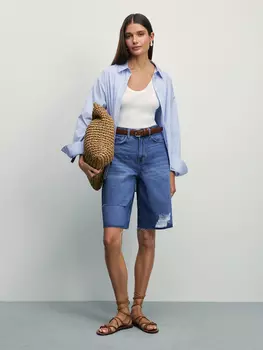 Джинсовые шорты-бермуды с разрывами