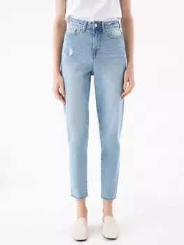 Джинсы mom fit с потертостями