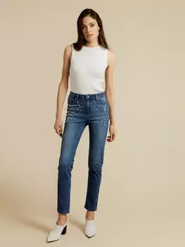 Джинсы skinny с бусинами