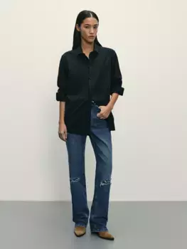 Джинсы straight с высокой посадкой с разрезами