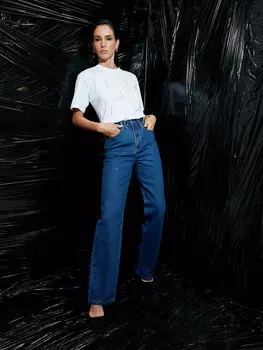 Джинсы straight со стразами