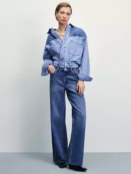Джинсы wide leg с двойным поясом