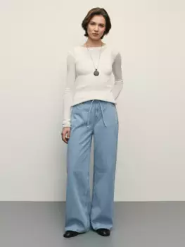 Джинсы wide leg с поясом-шнурком на резинке