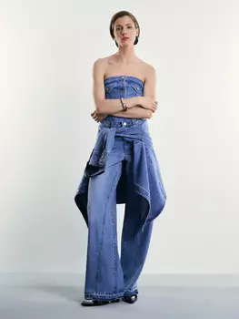 Джинсы wide leg с рельефными швами