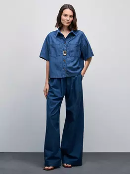 Джинсы wide leg с содержанием льна