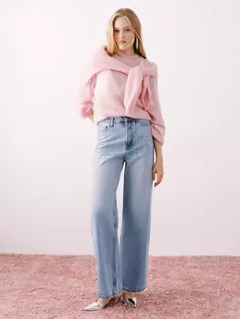 Джинсы wide leg со стразами