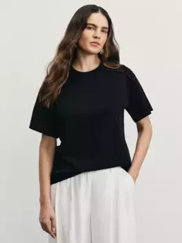 Футболка из хлопка с декоративными бусинами