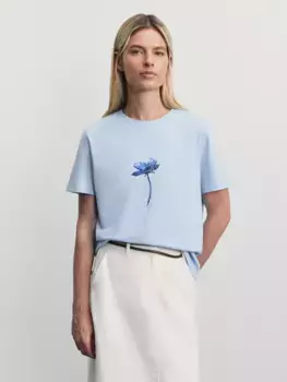 Футболка из хлопка с принтом и вышивкой