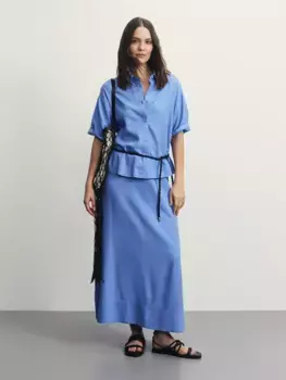 Юбка миди изо льна с поясом на кулиске