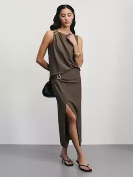 Юбка миди с разрезом и пряжкой из вискозы