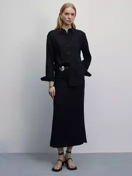 Льняная юбка миди с разрезами