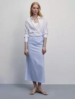 Льняная юбка миди с разрезами