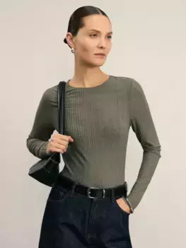 Лонгслив в рубчик с необработанными краями