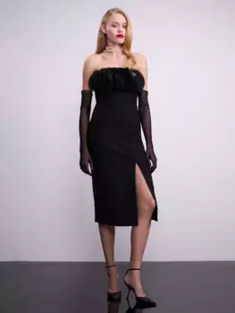 Миди платье-футляр с разрезом и воланами