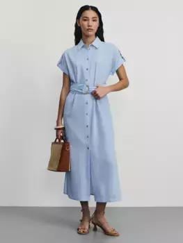 Платье миди из фактурной ткани на поясе