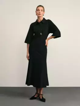 Платье миди из вискозы с воротником