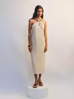 Платье миди с бусинами из вискозы и льна