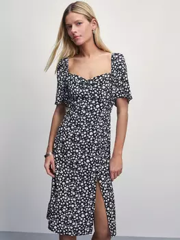 Платье миди с цветочным принтом