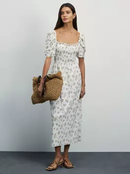 Платье миди с цветочным принтом