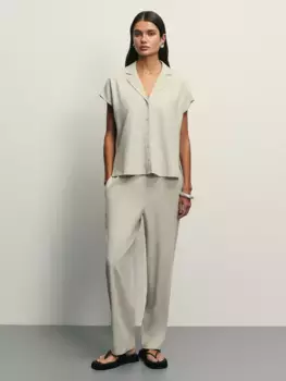 Прямые льняные брюки с эластичным поясом