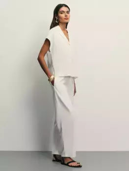 Прямые льняные брюки с эластичным поясом