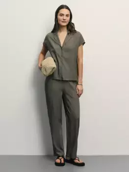 Прямые льняные брюки с эластичным поясом