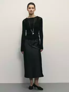 Сатиновая юбка миди с поясом на кулиске