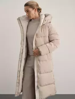 Стеганое пальто с капюшоном и контрастной подкладкой