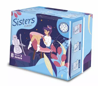 Прокладки Sisters Классик ночные сеточка, 8 шт