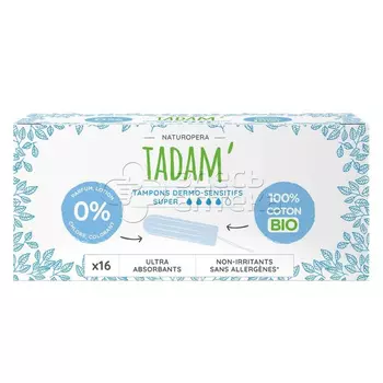 Тампоны TADAM Tampons Dermo-Sensitive 100% organic cotton Super, 16 шт
