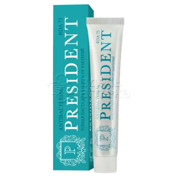 Зубная паста President Antibacterial (RDA 75), защита от бактерий, 50 мл
