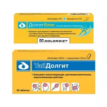 1X Долгитблок гель для наружного применения 5%+3% 20г + 1X ТабДолгит таблетки п/о плен. 400мг+325мг 30шт