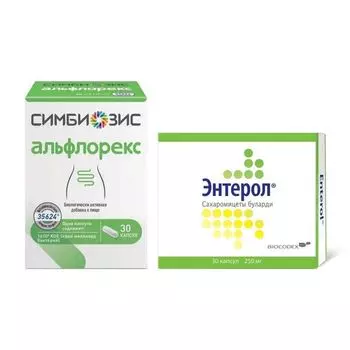 1X Энтерол капсулы 250мг 30шт + 1X Альфлорекс Симбиозис капсулы 247мг 30шт