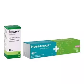 1X Новатенол мазь для наружного применения 5% 50г + 1X Бетадин раствор для местного и наружного применения 10% 30мл