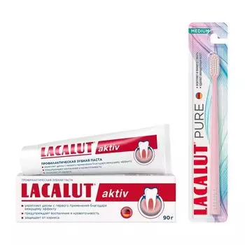 1X Паста зубная профилактическая Aktiv Lacalut/Лакалют 90г + 1X Щетка зубная средней жесткости Pure Lacalut/Лакалют