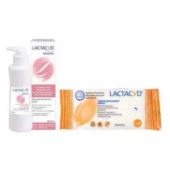 1X Салфетки для интимной гигиены Lactacyd/Лактацид 8шт + 1X Лосьон для ежедневной интимной гигиены для чувствительной кожи Pharma Lactacyd/Лактацид фл. 250мл