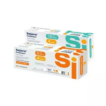 1X Седжаро раствор для п/к введ. шприц-ручка 7,5мг/доза 2,4мл+Игла 4шт + 1X Седжаро раствор для п/к введ. шприц-ручка 5мг/доза 2,4 мл+Игла 4шт