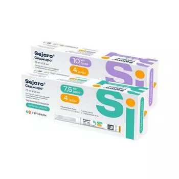 1X Седжаро раствор для п/к введ. шприц-ручка 10мг/доза 2,4мл+Игла 4шт + 1X Седжаро раствор для п/к введ. шприц-ручка 7,5мг/доза 2,4мл+Игла 4шт