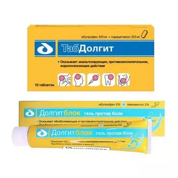 1X ТабДолгит таблетки п/о плен. 400мг+325мг 10шт + 1X Долгитблок гель для наружного применения 5%+3% 100г