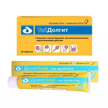 1X ТабДолгит таблетки п/о плен. 400мг+325мг 20шт + 1X Долгитблок гель для наружного применения 5%+3% 50г