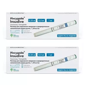2Х Инсудайв раствор для п/к введ. шприц-ручка 0,25/0,5/1мг/доза 3мл+Игла 6шт