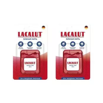 2Х Нить зубная вощеная прочная с фторидом Dental Tape Lacalut/Лакалют 30м