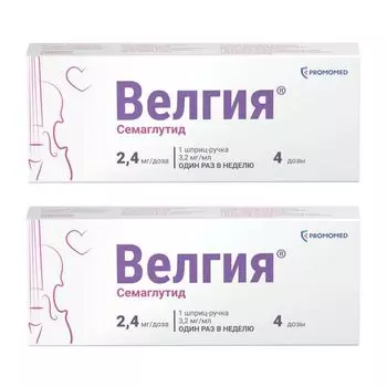 2Х Велгия раствор для п/к введ. шприц-ручка 2,4мг/доза 3мл+Игла 5шт